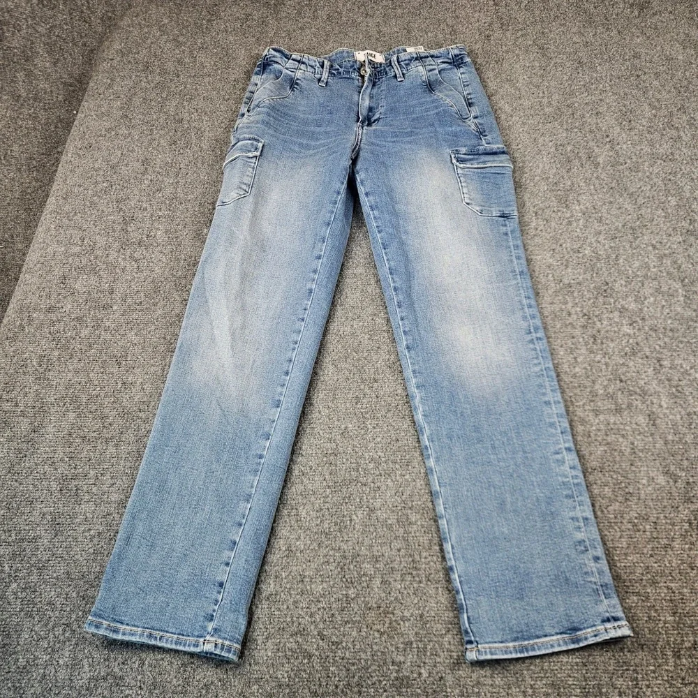 Paige Drew Cargo Pockets Straight Leg Jeans Light Wash Blue Size 27 WB068